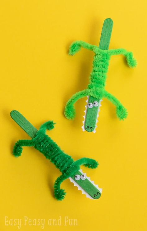 Crocodile Craft, Zoo Animal Crafts, Popsicle Stick Crafts For Kids, Popsicle Crafts, Camp Crafts, Pipe Cleaner Crafts, Stick Crafts, Animal Crafts For Kids, Bows Diy