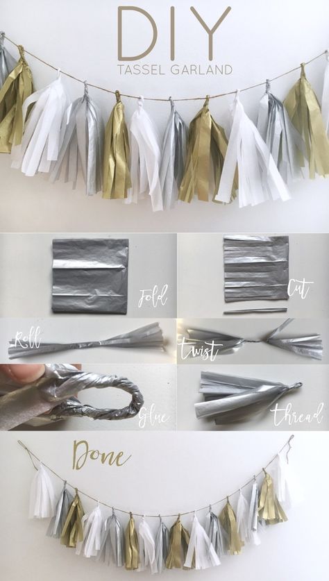 Diy Gold Decor, Gold Tassel Garland, Diy Tassel Garland, Anniversaire Diy, Diy Tassel, Pom Pom Garland, בר מצווה, Adult Birthday Party, Gold Diy