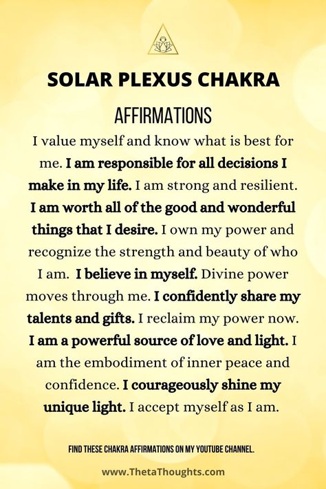 Affirmation For Energy, Manipura Chakra Affirmations, Solar Plexus Mantra, Solar Chakra Affirmations, Solar Plexus Meditation, Third Chakra Solar Plexus, Solar Plexus Chakra Meditation, Solar Plexus Chakra Healing Affirmations, Personal Power Affirmations