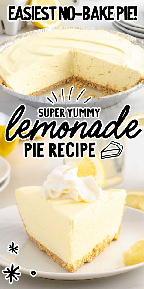 Lemonade Pie Recipe, Cream Cheese Lemonade Pie, Delicious Lemon Desserts, Lemonade Pie, Yummy Pie Recipes, Lemon Pie Recipe, Homemade Graham Cracker Crust, Icebox Pie, Lemonade Concentrate