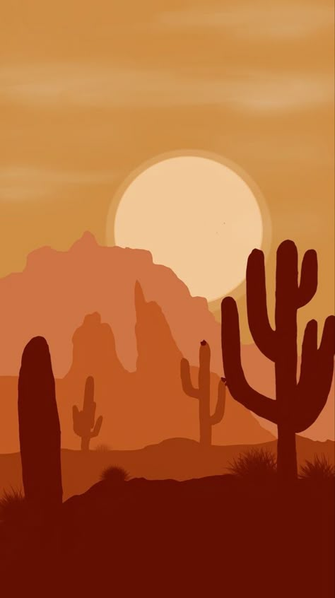 Sedona Painting Easy, Arizona Art Painting, Simple Desert Landscape Art, Canyon Painting Simple, Cactus Desert Drawing, Western Procreate Art, Desert Scene Painting, Western Digital Art, Cute Western Paintings Easy