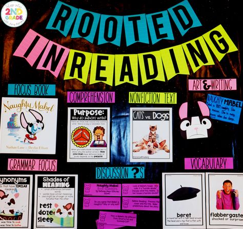 Reading Bulletin Board Rooted In Reading First Grade, Rooted In Reading Second Grade, Rooted In Reading, Reading Bulletin Board, 2023 Classroom, Focus Boards, Amy Lemons, Reading Kindergarten, Christmas Bulletin Boards