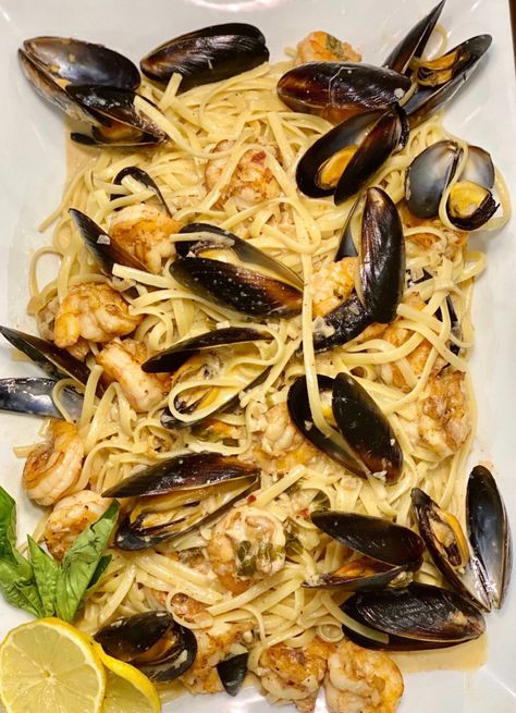 Shrimp and Mussels Pasta Recipe Mussels With Pasta Recipe, Mussels And Shrimp Pasta, Pasta With Mussels And Shrimp, Prawn And Mussel Pasta, Linguine With Mussels, Mussel And Shrimp Recipes, Seafood Pasta With Mussels, Muscles And Pasta Recipe, Mussel And Shrimp Pasta