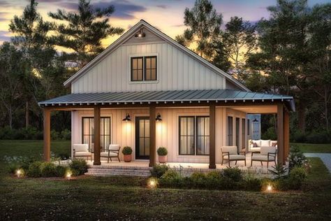 Includes a modern coastal design with an enclosed balcony and garden for versatile living. Barn Plan, Barndominium Floor Plans, Farmhouse Style House Plans, Casas Coloniales, Casa Exterior, Barn Style House, Modern Farmhouse Plans, Cottage House Plans, Barn House Plans