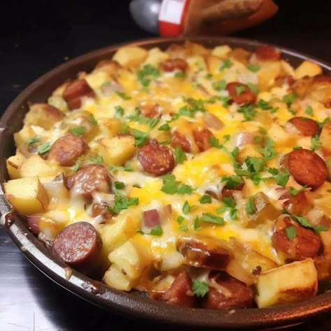 Cheese Potato Smoked Sausage Casserole - Life with Susan Potato Smoked Sausage Casserole, Smoked Sausage Soup, Smoked Sausage And Potato Recipe, Smoked Sausage Casserole, Sausage And Potato Bake, Oven Meals, Smoked Sausage Recipes, Cheese Potato, Easy Cheese Recipes