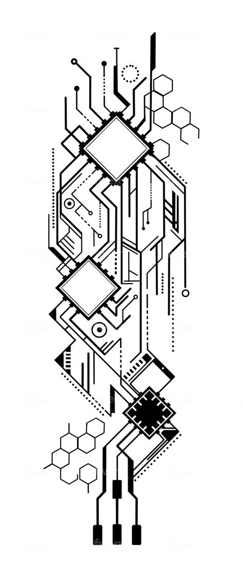 I will make quick geometric unique tattoo design for you Tech Sleeve Tattoo, Network Tattoo Design, Cyberpunk Forearm Tattoo, Cyberpunk Circuit Tattoo, Circuit Board Tattoo Design, Mech Tattoo Design, Futuristic Tattoo Ideas, Geometric Arrow Tattoo Design, Cyberpunk Tattoo Sleeve