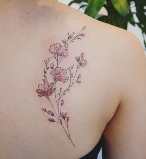 Hawthorne Flower Tattoo Color, Fine Line Colour Tattoo, Coloured Fine Line Tattoo, Colorful Fine Line Tattoo, Colored Fine Line Tattoo, Color Fine Line Tattoo, Fine Line Color Tattoo, Hawthorne Tattoo, Hawthorne Flower Tattoo