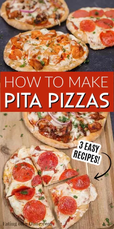 Homemade Mini Pizzas, Pita Bread Pizza, Pita Pizza, Homemade Pita, Pita Recipes, Pita Bread Recipe, Pan Pita, Healthy Pizza Recipes, Pita Pizzas