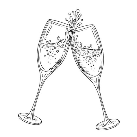 Free vector hand drawn champagne drawing... | Free Vector #Freepik #freevector #drink-illustration #alcohol #alcohol-drink #drink Champagne Glasses Clipart, Drinking Drawing Alcoholic, Champagne Glasses Drawing, Champagne Glass Drawing, Champagne Bottle Drawing, Cheers Drawing, Champagne Drawing, Alcohol Drawing, Tumbler Drawings