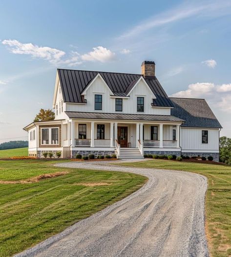 Farmhouse Gallery Dark Farmhouse Exterior, Brick Farmhouse Exterior, Coastal Farmhouse Exterior, Compound House, White Farmhouse Exterior, Brick Farmhouse, Dream House Inspiration, Farmhouse Exterior Design, Dream Life House