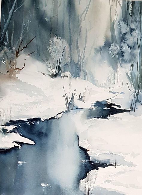 Watercolor Scenery, Family Clipart, Illustration Flower, Watercolor Art Landscape, Animals Watercolor, Winter Landscape Painting, Watercolor Paintings For Beginners, Winter Watercolor, Holiday Clipart