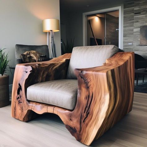 Unique Furniture Design, Wood Furniture Design, Log Furniture, Wooden Chair, Dream House Decor, Unique Furniture, Dream Home Design, Live Edge, 인테리어 디자인