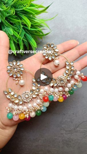 4.6K views · 346 reactions | Amazing diy earrings making at home❤️🔥#shorts#youtubeshorts#diycrafts#diyearrings#diy#viral#creative#diyearrings#viralvideo#viralreels#trending #trendingearrings #trendingjewellery #kundan#kundanearring #kundanjewellery#chandbali#jhumka#beads#pearls#earrings | Easy Craftby Sania | Faris Shafi · Blockbuster Earing Making Ideas At Home, Diy Jhumka, Diy Kundan Jewellery, Diy Earrings Materials, Diy Jewellery Designs, Jewellery Diy, Pearls Diy, Pearls Earrings, Chandbali Earrings