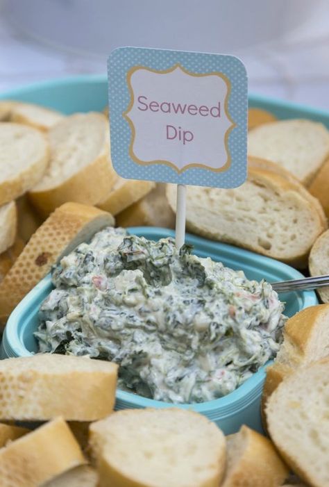 Seaweed Dip for under the sea party - cute enough I just may have to do it! Seaweed Dip, Lila Party, Dory Party, Bubble Guppies Party, Bubble Guppies Birthday, Ariel Birthday, Spongebob Birthday, Sea Baby Shower, Shark Birthday Party