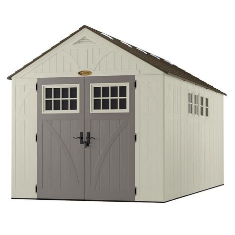 Suncast Tremont 16 ft. 3-1/4 in. x 8 ft. 4-1/2 in. Resin Storage Shed with Windows-BMS8165 - The Home Depot Suncast Storage Shed, Shed With Windows, Craftsman Sheds, Inexpensive Decorating Ideas, 10x12 Shed Plans, Shed Plans 8x10, Shed Colors, Cute Storage Ideas, Shed Plans 12x16