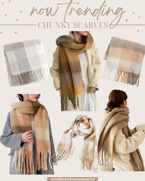 Over sized chunky blanket scarf styling idea - Winter Fashion Trends 2023 Scarf Trends 2023 Winter, Chunky Scarf Outfit, How To Wear A Blanket Scarf, Trendy Scarves, Scarf Trends, Scarf Outfit, Gardening Outfit, Fashion Trends Winter, Blanket Scarf