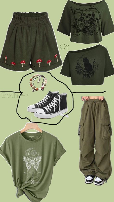 Cute Green Outfits, Outfits Grunge Y2k, Baggy Clothes Aesthetic, Grungy Outfit, Green Cargos, Types Of Clothing Styles, Green Y2k, Green Outfits, Y2k Fairycore