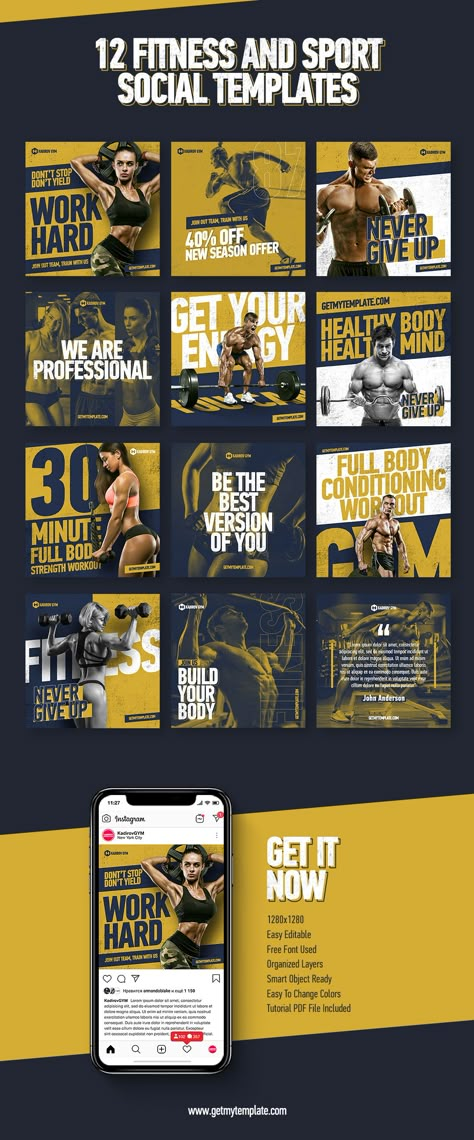 Fitness Social Media, Sports Social Media, Gym Poster, Sports Templates, Facebook Cover Design, Social Templates, Desain Editorial, Sports Design Inspiration, Workout Posters