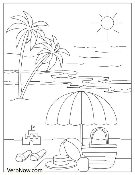 Coloring Pages Beach, Beach Coloring Pages, Summer Drawings, Beach Drawing, Summer Coloring Pages, Easy Drawings For Kids, Beach Color, Easy Coloring Pages, Cool Coloring Pages