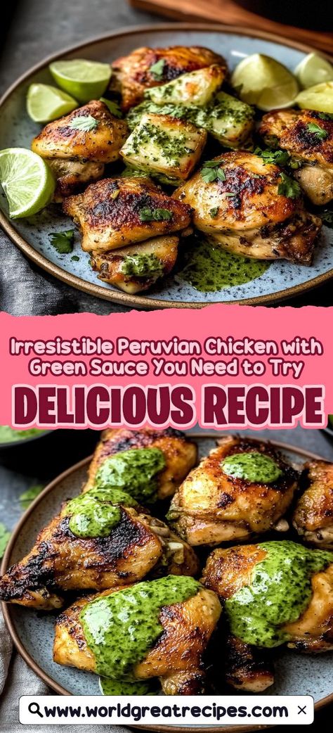 Experience the ultimate flavor explosion with our Flavor-Packed Pollo a la Brasa recipe, complemented by a creamy green sauce. This traditional Peruvian dish features marinated chicken that’s grilled to smoky perfection and paired with a vibrant sauce made from cilantro and jalapeños. Perfect for any occasion, this recipe is sure to become a favorite in your home. Follow our easy instructions to enjoy the rich culinary heritage of Peru right at your dining table! Peruvian Chicken Breast Recipe, Pollo Saltado Recipe Peruvian, Authentic Peruvian Recipes, Pollo Saltado Recipe, Peruvian Chicken With Green Sauce, Chicken With Green Sauce, Creamy Green Sauce, Peruvian Chicken Recipe, Argentinian Recipes