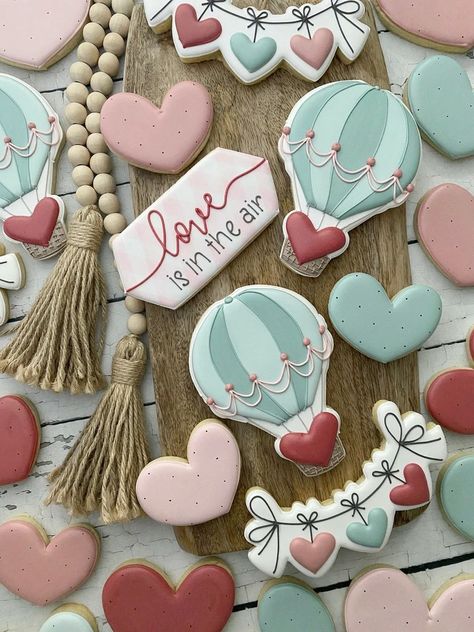 Hot Air Balloon Cookies, Modern Valentines, Valentines Cookie, Valentines Day Sugar Cookies, Valentine Cookies Decorated, Balloon Cookies, Valentine Sugar Cookies, Best Sugar Cookie Recipe, Valentines Cookies