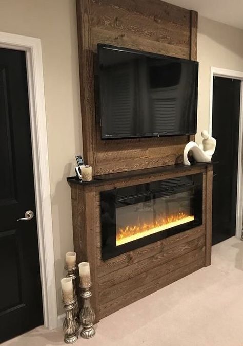 Electric Fireplace Ideas, Tv And Fireplace, Fireplace And Tv, Tv Mounted, Wall Mounted Fireplace, Built In Electric Fireplace, Electric Fireplace Wall, Build A Fireplace, Fireplace Tv Wall