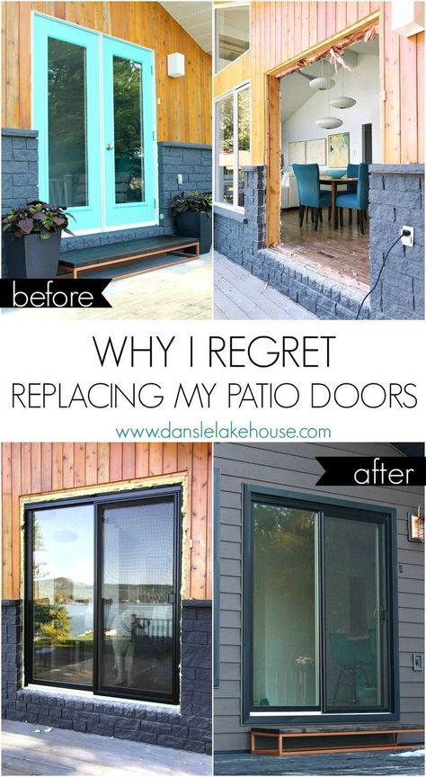 Why I Regret Replacing my Garden Doors for Sliding Glass Patio Doors. I made a lot of mistakes with my exterior renovation - hopefully someone can learn from them! Read about why I HATE my new patio doors and things to think about before replacing yours! #exteriorrenovation #patiodoors #renovatingmistakes #diyblog Replace Sliding Glass Door Ideas, Replace Sliding Doors With French Doors, Patio Door Replacement Ideas, Backyard Door Ideas, Back Patio Doors, Sliding Back Door, Sliding Glass Door Patio, Patio Doors Ideas, Sliding Glass Door Replacement