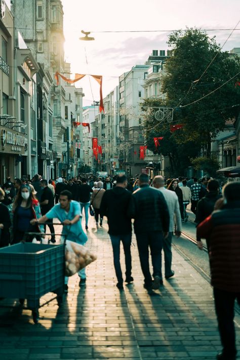 A Busy Street in the City · Free Stock Photo Public Reference, Idea For Photography, Busy City Street, Turkish Flag, Busy Street, People Walking, Busy City, Street Scenes, Second World