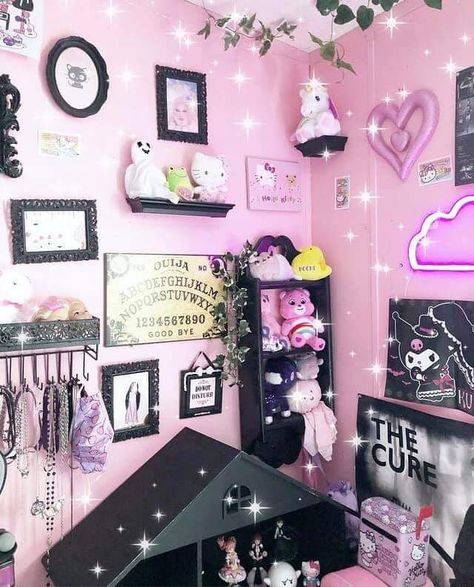 Goth Bedroom Aesthetic, Day Bed Room, Goth Room Ideas, Pastel Goth Room, Goth Bedroom Ideas, Cozy Kitchen Ideas, Emo Room, Pastel Goth Decor, Garage Door Ideas