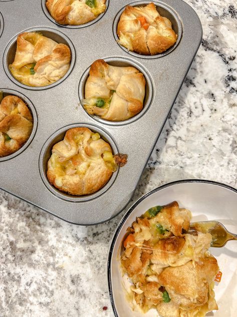 Muffin Tin Chicken Pot Pies — 2hungrydaughters Turkey Pot Pie Muffin Tin, Muffin Pan Recipes Dinner, Mini Chicken Pot Pie Muffins, Chicken Pot Pie Muffin Cups, Muffin Tin Chicken Pot Pie, Chicken Pot Pie Cups, Chicken Pot Pie Muffins, Puff Pastry Chicken, Muffin Pan Recipes