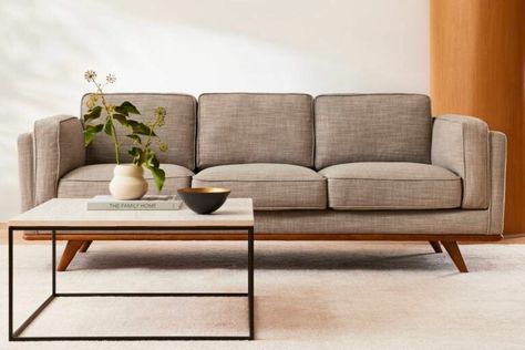 West Elm Sofa, Wooden Trim, Sofa Bed Design, Retro Sofa, Stylish Curtains, Mid Century Sofa, Contemporary Sofa, Best Sofa, Comfortable Sofa