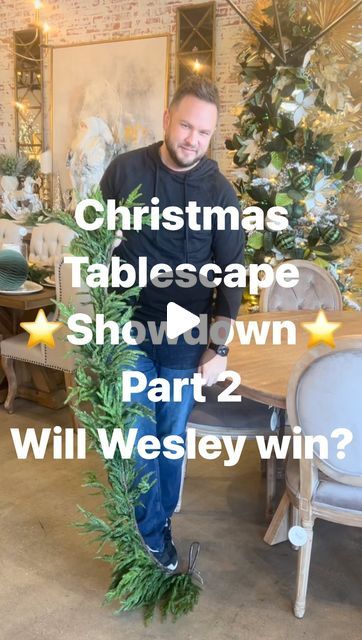 The Mint Julep Furniture & Home Decor on Instagram: "Prepare to be amazed as Wesley brings his unique flair to the Christmas Tablescape challenge. From the intricate place settings to stunning ornaments, Wesley’s Christmas Tablescape is a feast for the eyes. Will Wesley’s design win your vote? Comment below with ‘Wesley’ to show your support! 🎄⭐️❤️ #christmastablescape #christmas2023 #rockwalltx #reelschallenge #christmasdecor #christmastable #christmastabledecor #noblefirgarland 🗳️Vote for the winner on the next picture post!" Jingle Bell Tablescape, Table Scapes For Christmas, Round Tablescapes Christmas, Christmas Tablescapes 2024, Winter Table Scape, Table Scape Christmas, Christmas Table Scape Ideas, Winter Tablescape Ideas, Snowman Tablescape