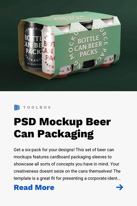 Get a six-pack for your designs! This set of beer can mockups features cardboard packaging sleeves to showcase all sorts of concepts you have in mind. Your creativeness doesnt seize on the cans themselves! The template is a great fit for presenting a corporate identity at its best. Can Mockup Free, Beer Pack, Can Packaging, Beer Packaging Design, Get A Six Pack, Beer Box, Can Mockup, Beer Packaging, Bag Mockup