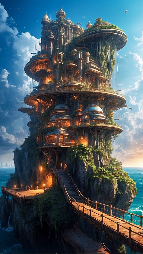 Elven City, Enchanting Places, Jungle Temple, Fantasy Realm, Sci Fi Landscape, Cascade Waterfall, Fantasy Island, Fantasy Castle, Fantasy City