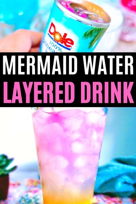 Layered Alcoholic Drinks, Mermaid Alcoholic Drink, Mermaid Drink Nonalcoholic, Mermaid Mocktail Recipe, Tipsy Dolphin Drink, Mermaid Syrup Water Recipes, Mermaid Water Drink, Mermaid Juice, Mocktail Drink