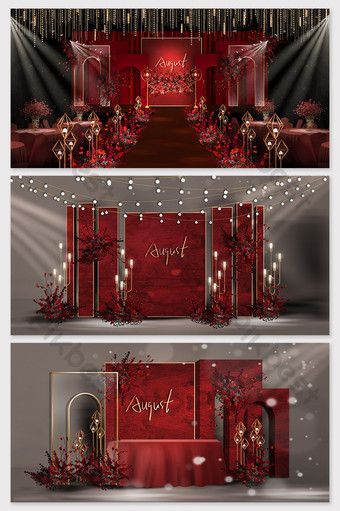 Chinese Themed Wedding, Gold Theme Wedding, Red Gold Wedding, Red Wedding Decorations, Red Wedding Theme, Engagement Decor, Red Backdrop, Gold Backdrop, Wedding Backdrop Design