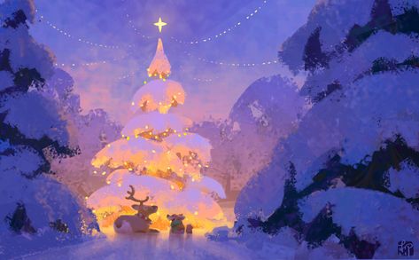 ArtStation - Happy Holidays!, Lynn Chen Winter Aesthetic Illustration, Winter Wonderland Illustration, Lynn Chen, Snow Illustration, Winter Illustration, Arte Inspo, Winter Art, Visual Development, Christmas Illustration