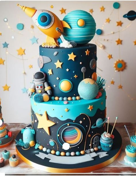 Solar System Themed Birthday Party, Birthday Cake 6 Boy, Outerspace Cakes, Cake For 1st Birthday Boy, Birthday Cake For Kids Boy, Space Cakes Kids Boy Birthday, Astronaut Cake Birthday, 1st Bday Cake For Boy, Birthday Cake Space