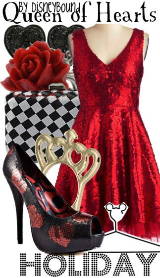 Queen of Hearts/Alice in Wonderland  DISNEYBOUND! Queen Of Hearts Disneybound, Disneybound Outfits, Disney Dress Up, Disney Themed Outfits, Disney Inspired Fashion, Character Inspired Outfits, Disney Bound Outfits, Disney Inspired Outfits, Disney Bounding