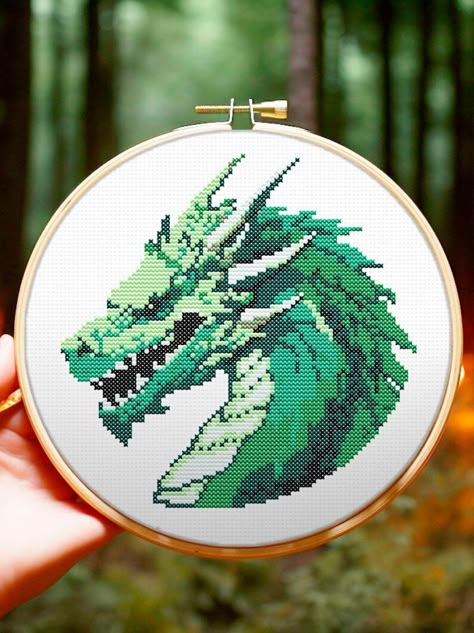 Green Dragon Cross Stitch Pattern PDF Small Easy Color Chart - Etsy Dragon Cross Stitch Patterns, Cross Stitch Dragon, Dragon Cross Stitch, Fantasy Cross Stitch, Best Boyfriend Gifts, Green Dragon, Modern Cross Stitch Patterns, Alpha Patterns, Dreamcatchers