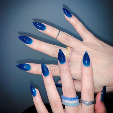 Lapis Lazuli Nails, Blue Space Nails, Dark Blue Jelly Nails, Blue Jelly Nails, Gothic Nails, Claw Nails, Goth Nails, Grunge Nails, Jelly Nails