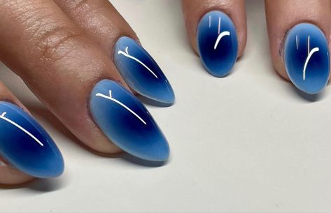 Royal Blue Gel X Nails, Energy Orb Nails, Aura Nails On Short Nails, Black Blue Aura Nails, Blue And Orange Aura Nails, Blue Aura Nails Acrylic, Royal Blue Aura Nails, Red And Blue Aura Nails, Aura Nails Blue And Green