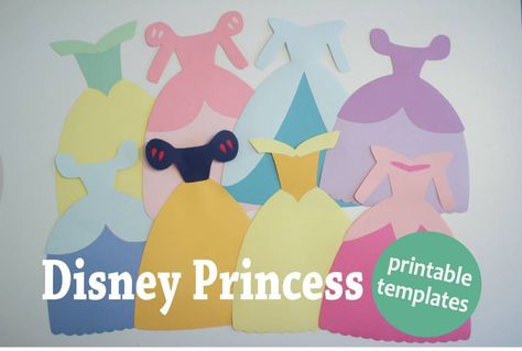 Choose from 6 free templates and download instantly to print your own Disney Princess dress paper cutout. Featuring Cinderella, Snow White, Elsa and more! Princess Banner, Felt Templates, Disney Princess Dress, Princess Crafts, Disney Princess Birthday Party, Princess Party Ideas, Paper Dresses, Dress Paper, Princess Tea Party