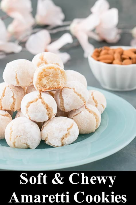 Chewy Amaretti Cookies, Chewy Amaretti Cookies Recipe, Rustic Desserts, Soft Amaretti Cookies, Christmas Biscotti, Amaretti Cookie Recipe, Everything Cookies, Italian Almond Cookies, Amaretti Cookies