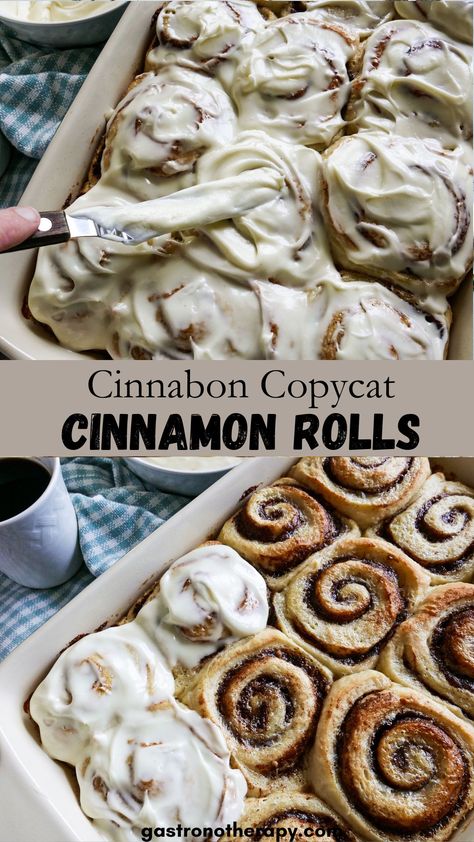 Pan of Cinnabon copycat cinnamon rolls in a baking dish. Cinnamon Rolls Six Sisters, Martha Stewart Cinnamon Rolls Recipe, Cinnamon Rolls Like Cinnabon, Cinnamon Rolls Night Before, Cinnabon Recipe Copycat, Cinnzeo Cinnamon Buns, Cinnamon Bun Filling Recipe, Food Network Cinnamon Rolls, Cinnamon Buns Gooey