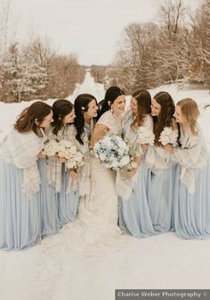 Winter bridesmaid dresses - light soft blue snow classic traditional column shawl white {Charise Weber Photography} Light Blue Winter Bridesmaid Dresses, Ice Blue Bridesmaid Dress Winter, Light Blue Winter Wedding Theme, Icy Blue Bridesmaids Dresses Winter, Winter Wedding Bridesmaid Dresses Blue, Winter Bridesmaid Dresses Blue, Winter Blue Bridesmaid Dresses, Blue Winter Bridesmaid Dresses, Icy Blue Bridesmaids Dresses