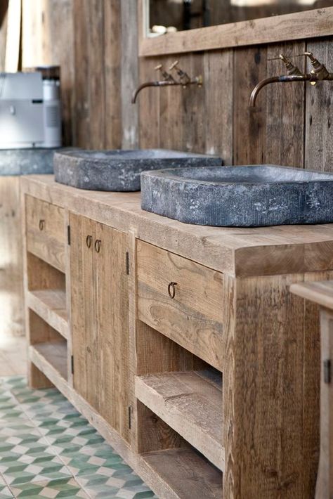 New Diy Ideas, Bathroom Diy Ideas, Amazing Kitchens, Master Bath Vanity, Bad Inspiration, Bathroom Diy, Wall Mount Faucet, Wooden Bathroom, Rustic Bathrooms