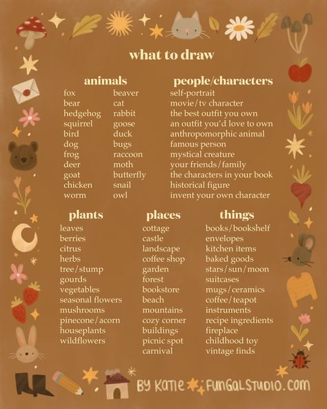 Drawing Prompts For Art Block, Autumn Art Prompts, Nature Art Prompts, Roll For Inspiration Drawing, Painting Prompts Ideas, Fall Drawing Prompts, Art Block Prompts, Drawing Prompts For Beginners, Hobbies For Ocs