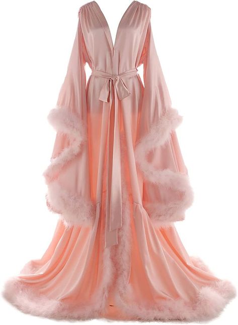 Just killed her rich husband robe Elegant Robes For Women, Fancy Robes For Women, Fluffy Silk Robe, Night Gown Dress Glamour, Silk Bathrobe Aesthetic, Fancy Robes With Fur, Old Hollywood Maternity Shoot, Fancy Bathrobe, Sleeping Robes