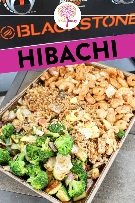 Hibachi on the Blackstone Hibachi On Blackstone, Fried Rice Teriyaki, Teriyaki Veggies, Blackstone Recipe, Hibachi Shrimp, Black Stone Griddle Recipes, Delicious Fried Rice, Hibachi Fried Rice, Hibachi Recipes